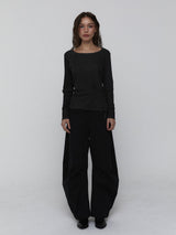 Curved Cotton Pants_Black