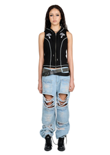 MUSH PATCH WAFFLE SLEEVELESS HOODIE IN BLACK