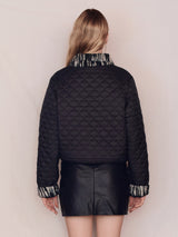 Stripe Patched Quilting Jacket (Black)