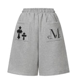 PISTOL BACK LEATHER DOUBLE CROSS BERMUDA PANTS UNISEX (2COLOR) 