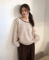 NM コジールーズオフショルダーミックスニット (4color)