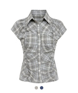 Della Ruched Check Blouse
