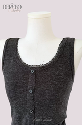 Line Charcoal Cardigan Two-piece Top