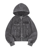 Odd-Signature-Denim-Sweat-Crop-Zip-Up - 2COLOR