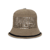 VA Top Button Knit Crochet Bucket Hat / Brown