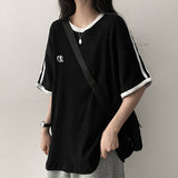 タニエンブロイダリーパターンワッフルトラックボクシーフィット半袖Tシャツ