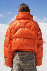 EMBROIDERED CROP PUFFER JACKET ORANGE