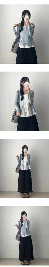 Pure Stripe Linen Banding Long Skirt