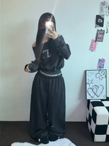 HIP PRINTING LETTERING WIDE PANTS 💟💙🩶4COLOR