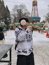 Snowflake Nordic wool knit hooded zip-up
