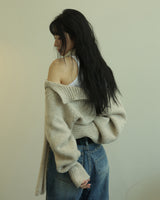 MUFFLER & TWO WAY CARDIGAN - OATMEAL