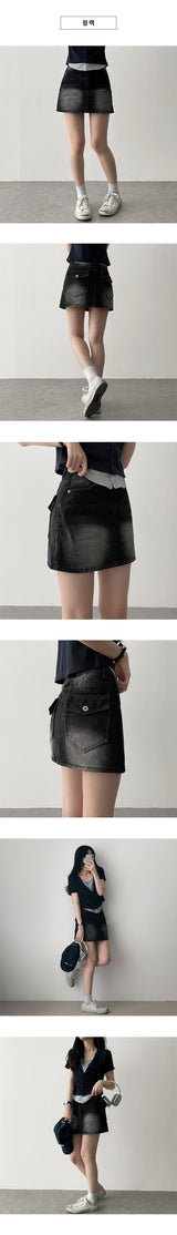 Nizu washing snap pocket denim miniskirt