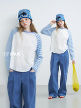 Riverstone Plus ドーパミン カラフルストライプ ルーズ ロングスリーブ Tシャツ