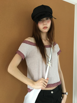 ラスレースオフショルダーTシャツ(3color)