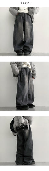 [2nd Length 🤍 Balloon fit!] Garne side pin tuck slit wide denim pants