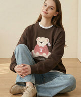 ブークレ テディ ニット スウェットシャツ [BROWN]