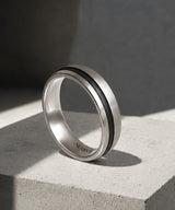 NR-302 Curved Black Line Matte Silver Surgical Ring