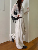 Oat herringbone side pintuck balloon pants