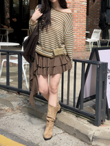 [SHOPPERMADE] Latte Suede Tiered Mini Skirt (2color)