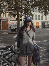 Pony Two-Way Knit Hooded Zip-Up