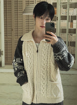 Bomb Cowichan color matching knit zip-up