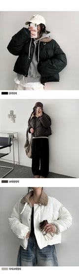 Tudu High-Neck Wool Collar Leather Padded Jumper