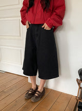 [unisex] ハチ ボーイフィット バミューダ デニムパンツ