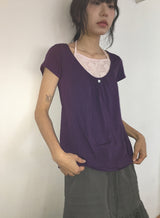 Hiwaku Flower Sleeveless Layered Shirring Short Sleeve Tee