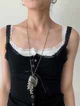 New lace ボタンスリムノースリーブTシャツ