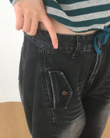 ウェルトボタンポケットウォッシュドバルーンデニムパンツ