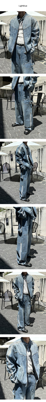 [F/W] Track line biker denim jacket