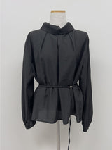 High-Neck Belted Balloon Fit Blouse