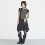 Lace Shirring Top & Scarf (Black) F25QB087