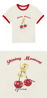 チェリーリンガーTシャツ_クリーム/レッド