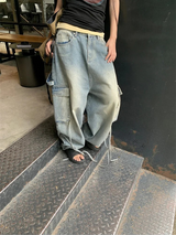 ストリート オーバーヘビーポケット ワイドデニムパンツ