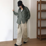 ダスサイドフォールディングピンタックワイドコットンパンツ