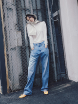 Unbalanced Stitch Turtleneck Tee Light Grey