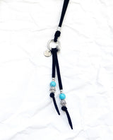 suede black beads keyring