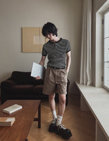 Holden Stripe Ribbed Henley Neck Ringer Short Sleeve Tee