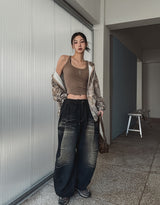 Lowkey Washing Quilting Balloon Denim Pants