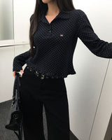ツイーティー フリルカラー ポルカドットロングスリーブTシャツ