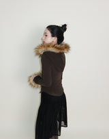 デッカウルフジョットフード付きファーニットジップアップジャケット (Wool Jacket)
