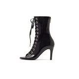Eyelet Patent Lace-up Open Toe Heel(Black)