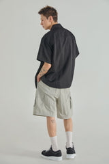 LOGO POINT NYLON CARGO HALF PANTS - LIGHT GRAY