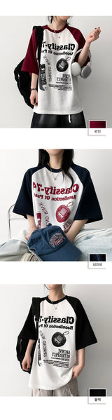 ニールカラーリングラグランニットショートスリーブTシャツ