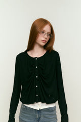 CHERRY KNIT-LIKE CARDIGAN [BLACK]