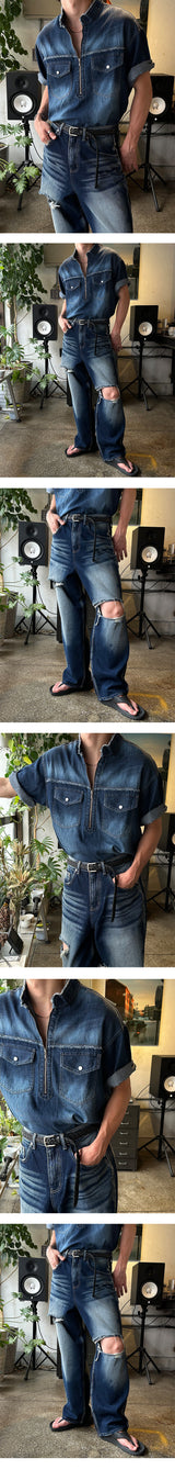[PREMIUM] Western denim anorak shirts (2color)
