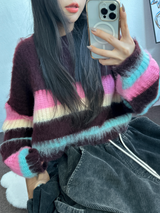 STRIPE CROPPED ANGORA KNIT 🩷🤎🩵🩶2COLOR