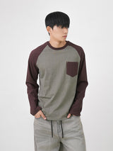 Pocket raglan mix-color long sleeves 3color