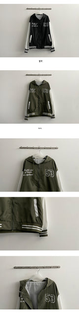 53 Big Lettering Windbreaker Hooded Jumper